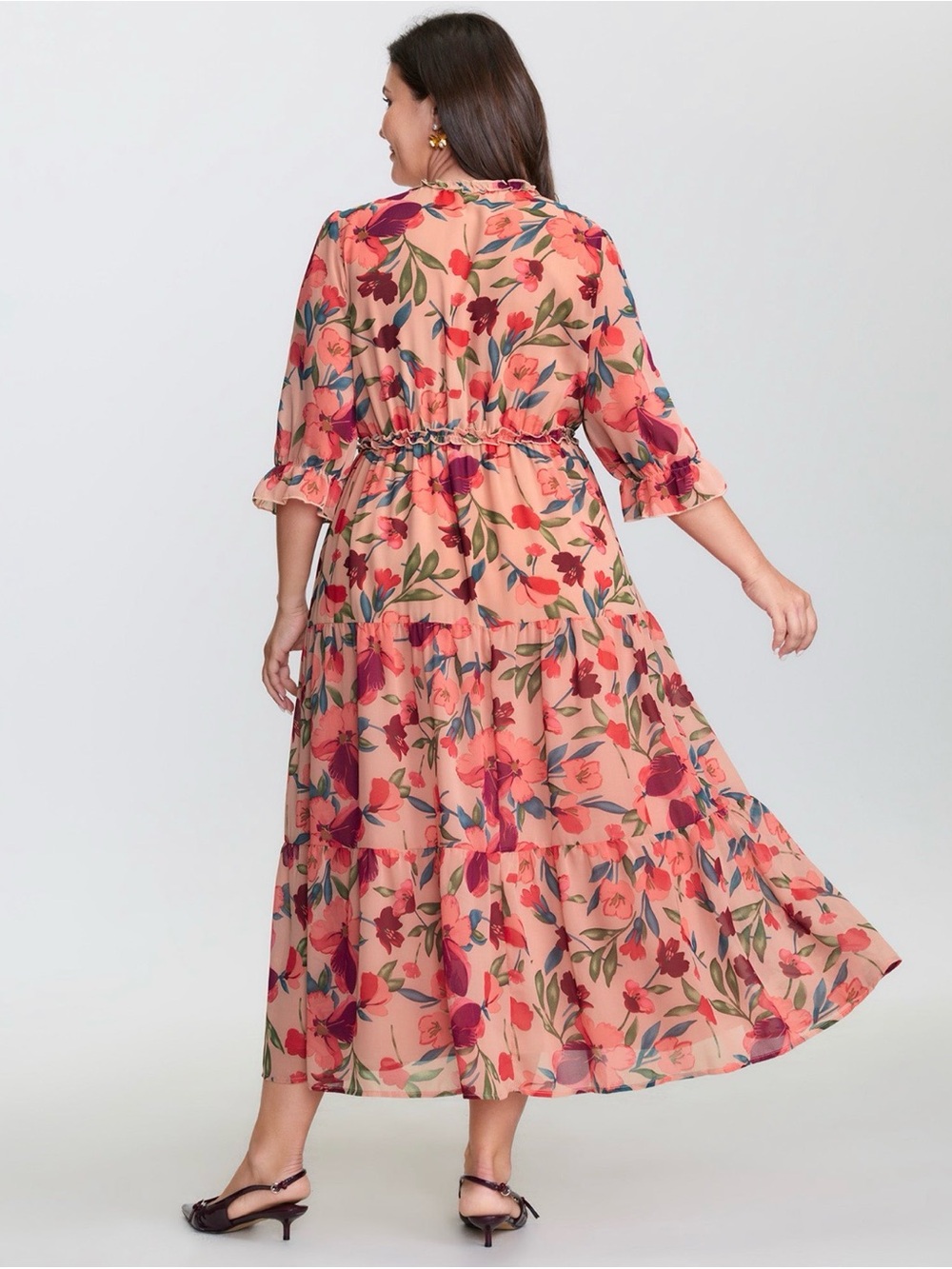 BloomChic Peach Floral V‑Neck Tiered Maxi Dress NWT - Picture 2 of 7